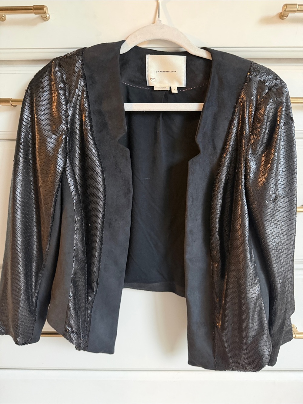 Anthropologie Black Sequin-Panel Open Blazer